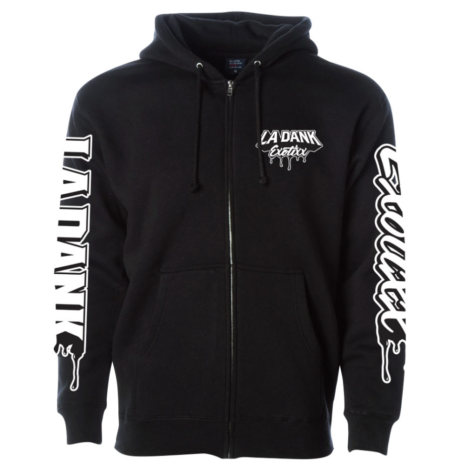 LA exotixx zip hoodie black front 1