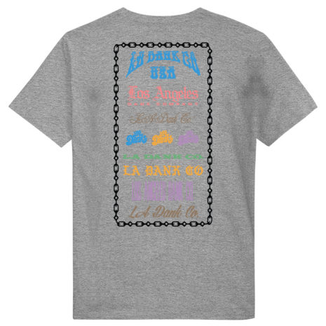 text stack pocket tee heather back